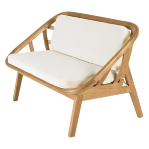 AMY - Canapé 2 places avec coussins blanc en mindi et rotin naturel AMY