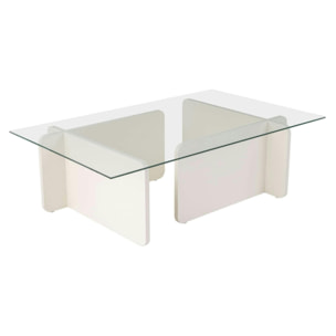 Table basse verre déstructurée – base effet bois blanc SALTA
