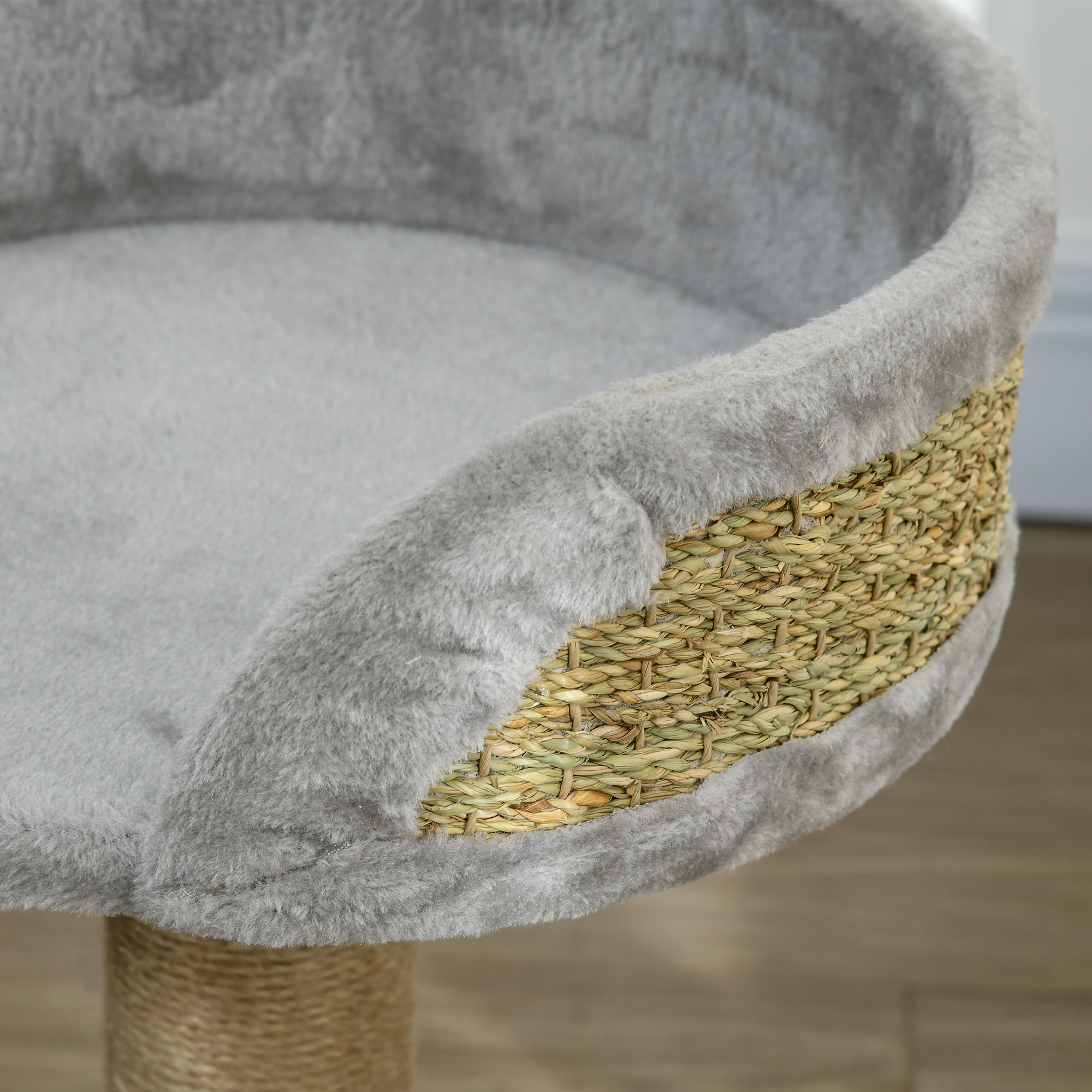 Arbre à chat griffoir 2 niveaux H. 49 cm - poteau sisal, plateforme observation, jeu de boule suspendue - jute polyester gris