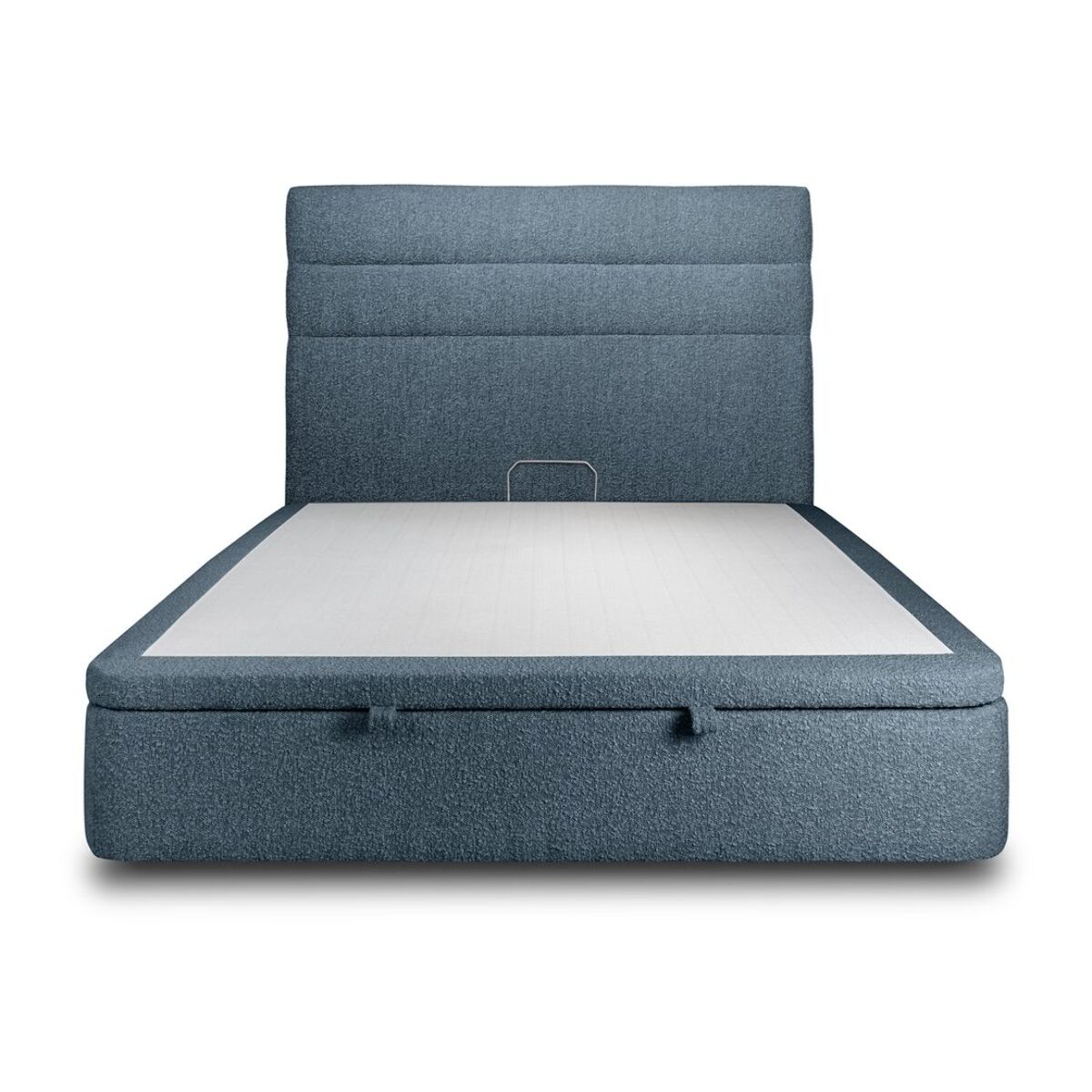 Lit avec sommier et tête de lit à lignes - Tissu bouclette au style tendance - Adapté à tous les matelas, montage rapide - Rangement XXL - Hauteur Totale : 39cm
