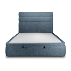Lit avec sommier et tête de lit à lignes - Tissu bouclette au style tendance - Adapté à tous les matelas, montage rapide - Rangement XXL - Hauteur Totale : 39cm
