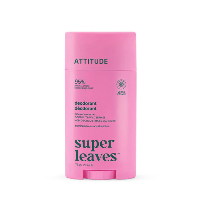 Super leaves Desodorante - Coco y frutos del bosque twist and glide, Attitude, 75g