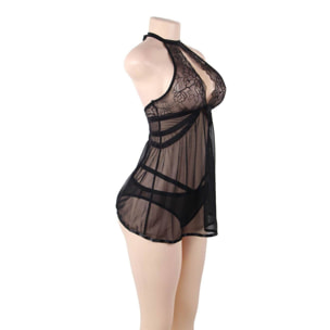 Babydoll negro sin espalda y braga