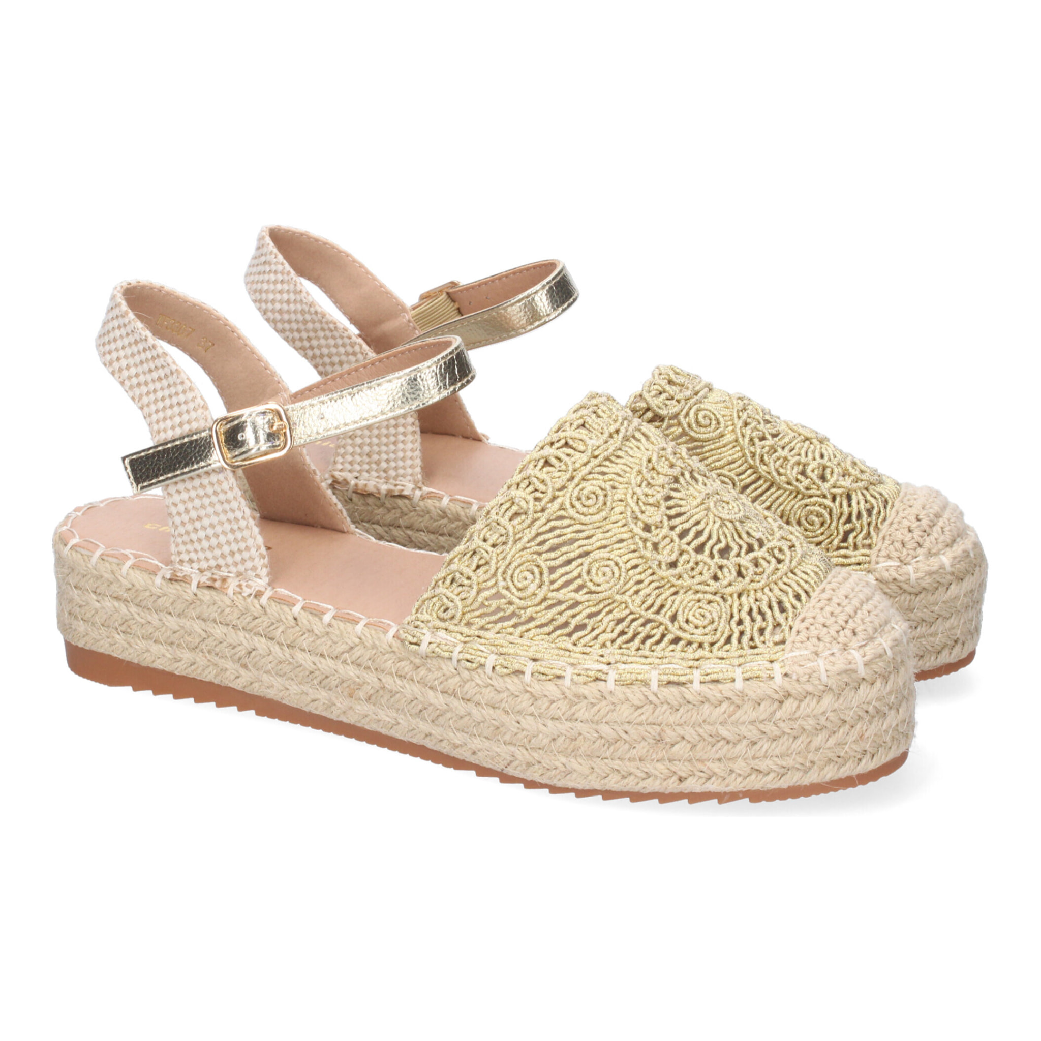 Sandalia de Plataforma para Mujer, Comoda, Forrada de Yute, Pala Cerrada y Entrelazada