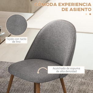 Pack de 2 Sillas de Comedor Sillas de Cocina Tapizadas de Tela de Lino con Patas de Acero para Salón Dormitorio Carga 120 kg 50x52x83 cm Gris