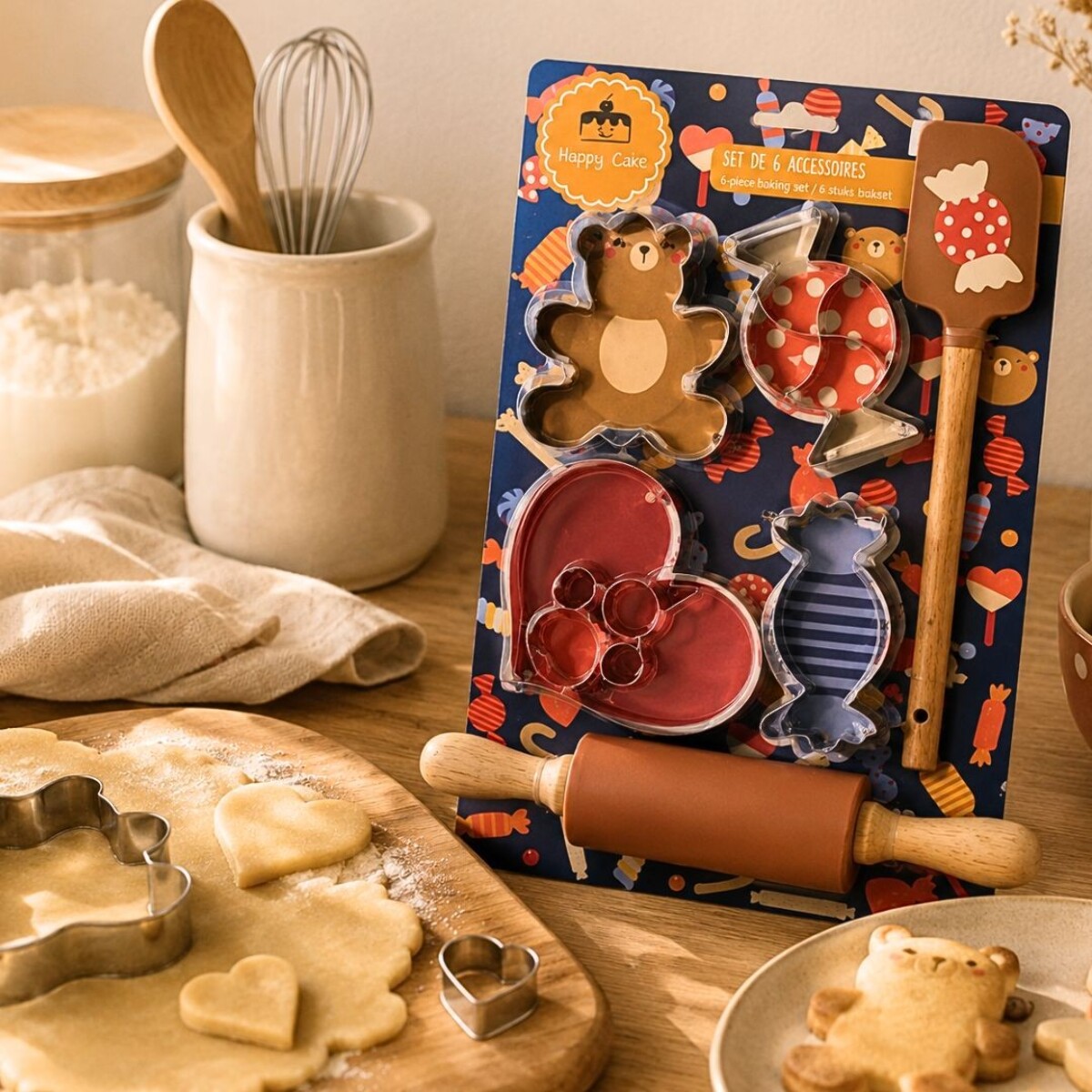 Lot de 6 accessoires forme Ours, Happy Cake
