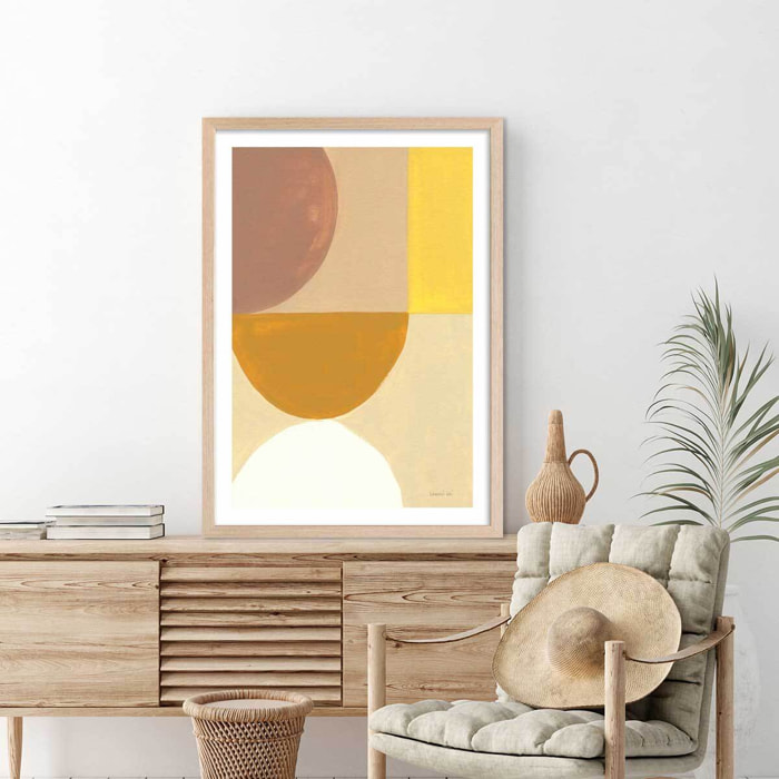 Affiche Soleil retro 50's Affiche + cadre en bois - Chêne