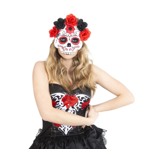 MASCARA KATRINA CON FLORES ROJAS/NEGRAS