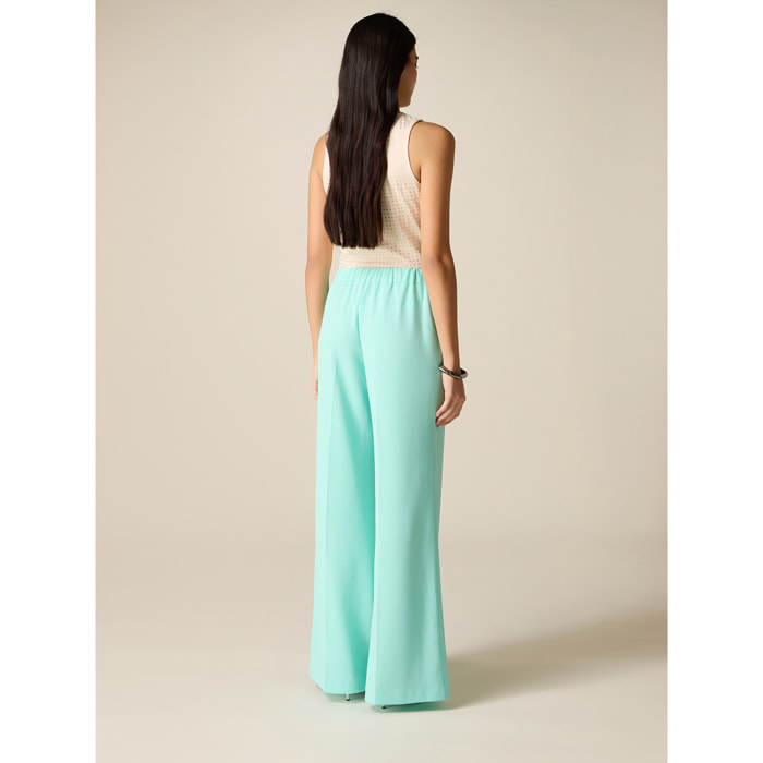 Oltre - Pantaloni palazzo in tessuto crêpe - Verde acqua