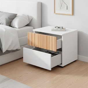 Comodino Con 2 Cassetti Stile Nordico Mobiletto Per Camera Da Letto Moderna Mobile Design Scandinavo Salvaspazio 50 x 41.5 x 34 Cm Bianco E Rovere