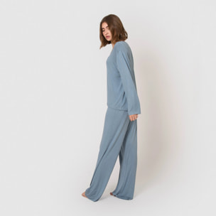 Pijama largo de viscosa índigo