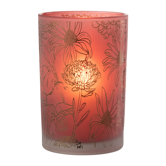 J-Line photophore Fleurs - verre - rouge/or - large