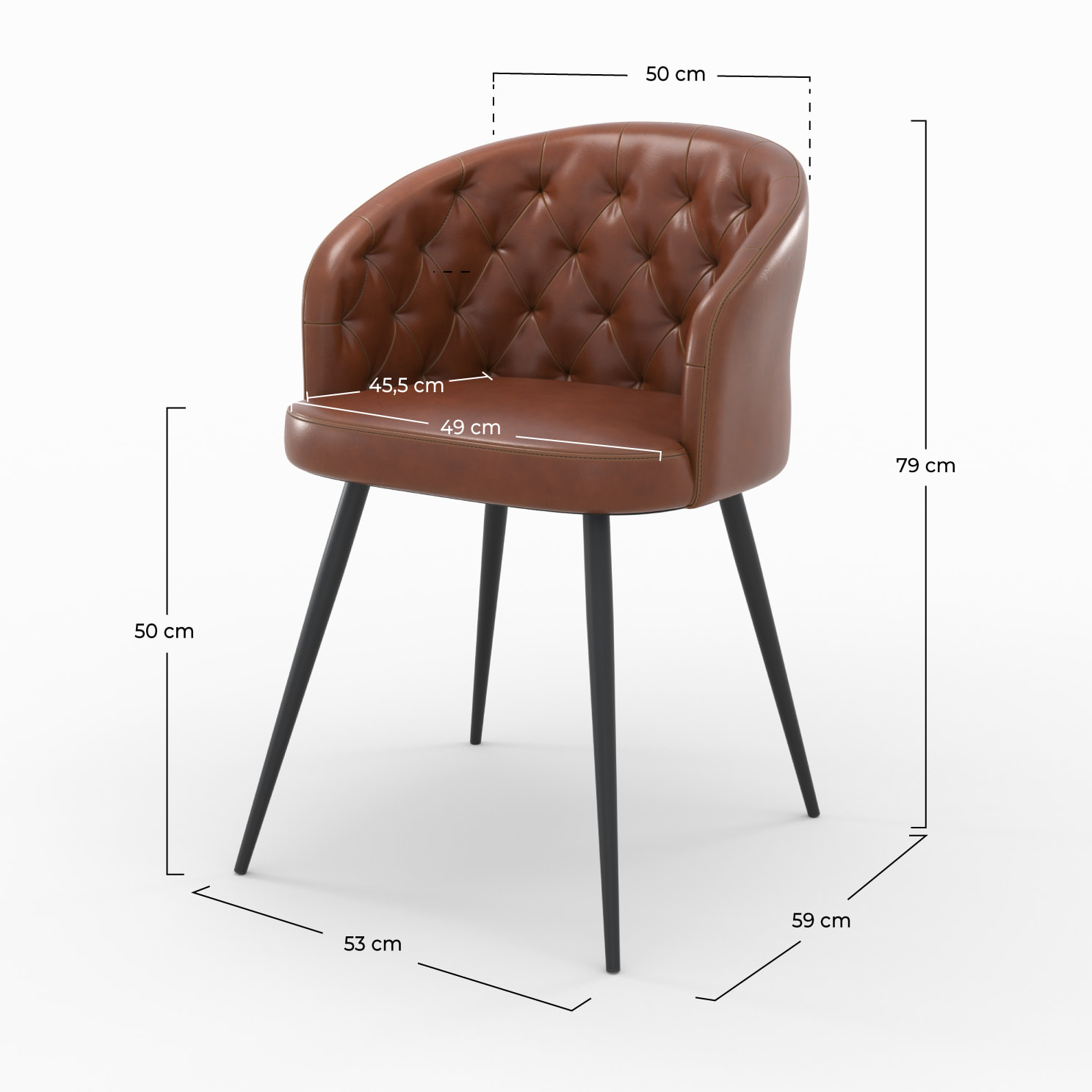 Chaise en cuir de buffle marron et pieds en métal noir - Anatole