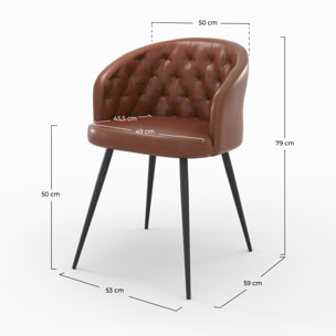 Chaise en cuir de buffle marron et pieds en métal noir - Anatole