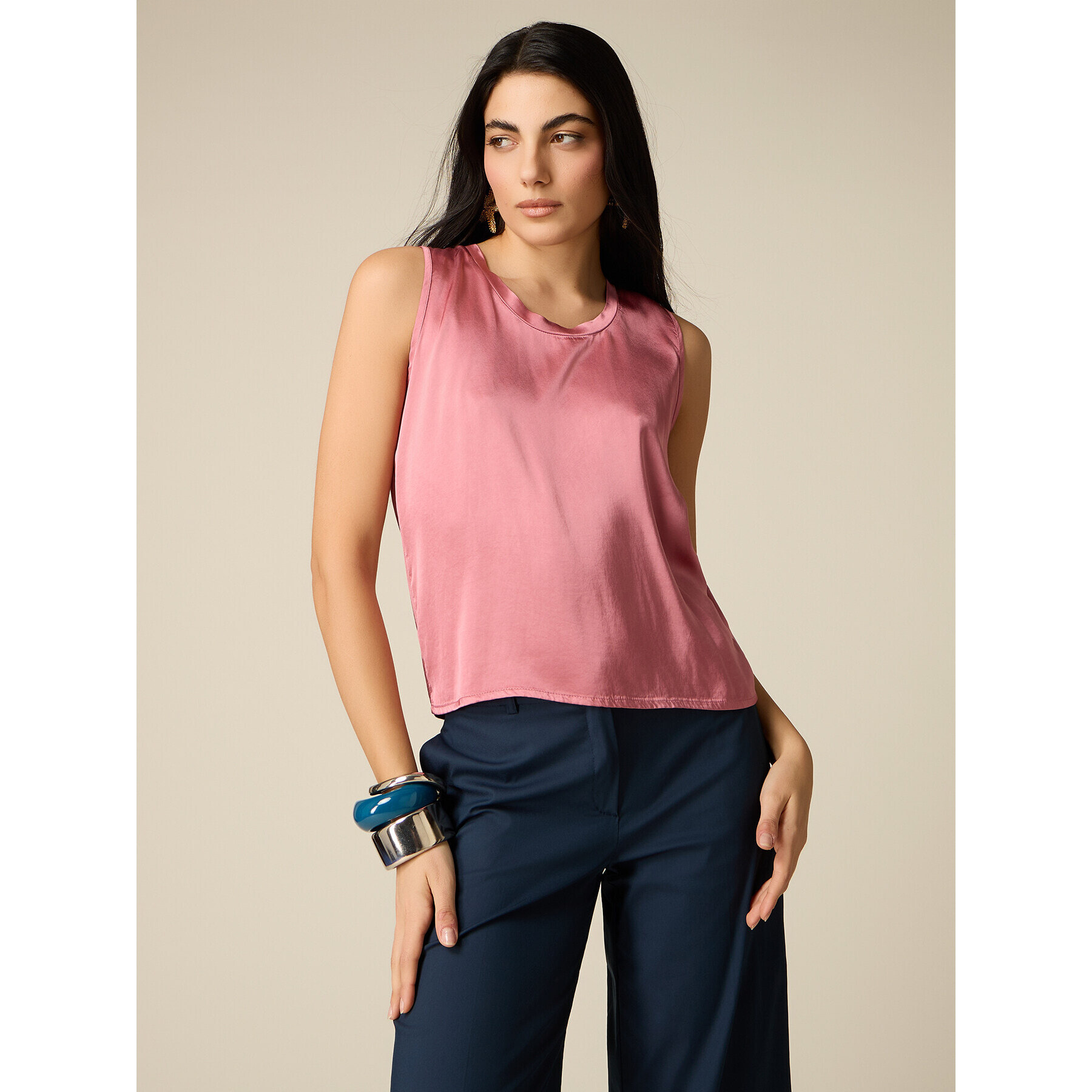 Oltre - Top de raso mezcla viscosa - Rosa