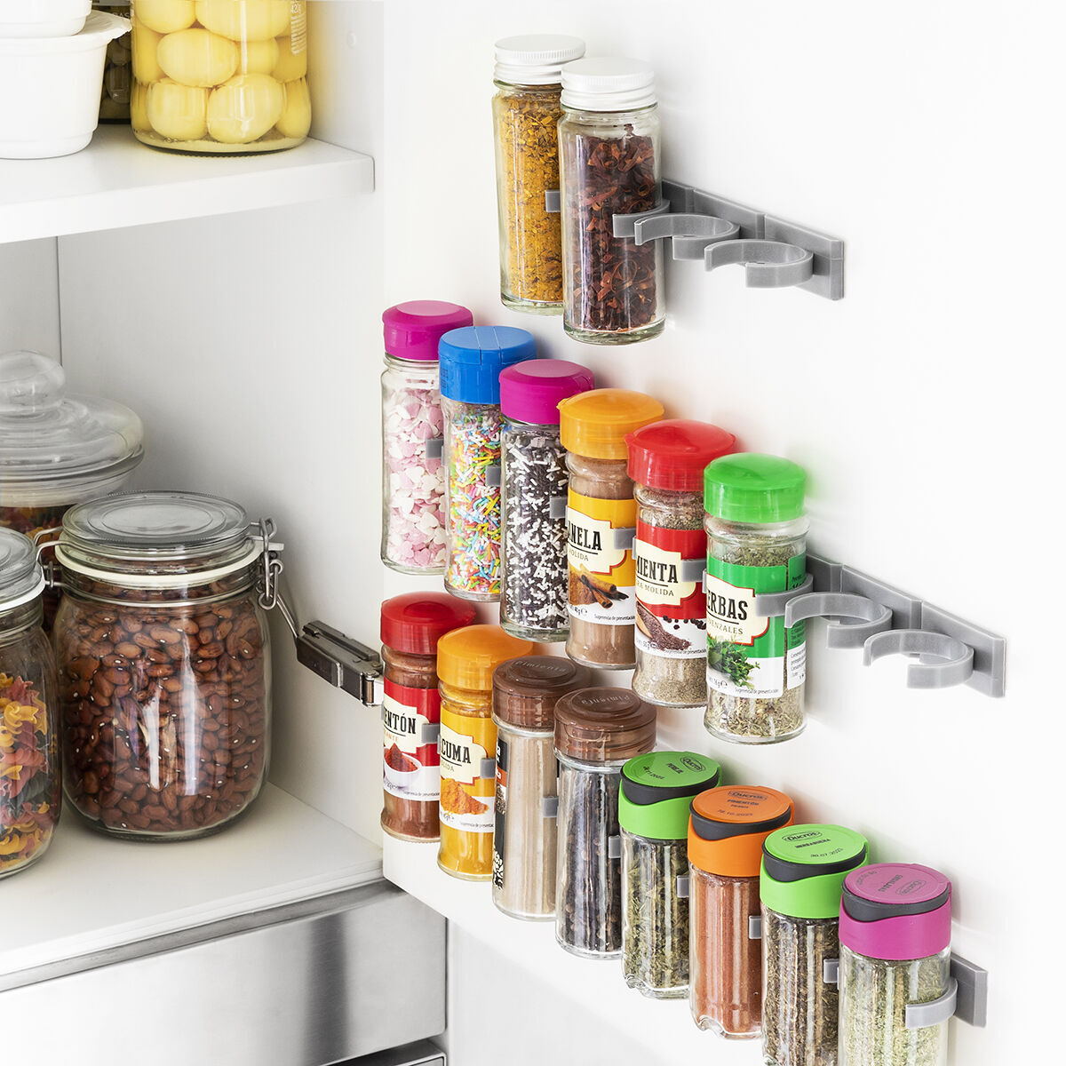 Pack Set de 3 Supports Mural Adhésif pour Couvercle de Cuisine et Porte-épices adhésif et divisible et Récipients de Cuisine Adh