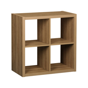 Etagère bibliothèque cubique 2 niveaux 4 compartiments. casiers. effet bois de manguier. L 76 x P 39 x H 76cm