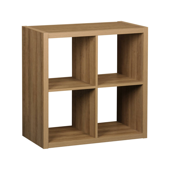 Etagère bibliothèque cubique 2 niveaux 4 compartiments. casiers. effet bois de manguier. L 76 x P 39 x H 76cm