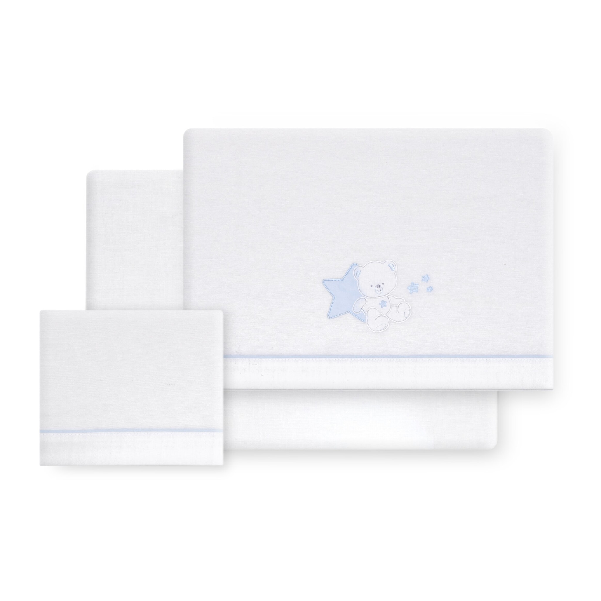 Triptico Minicuna Franela Osito Sentado Bco/Azul