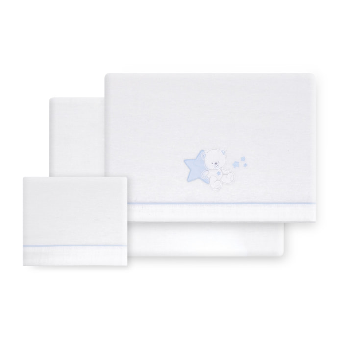 Triptico Minicuna Franela Osito Sentado Bco/Azul