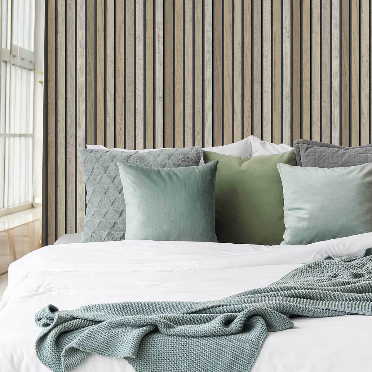 Papier peint lattes bois gris minéral