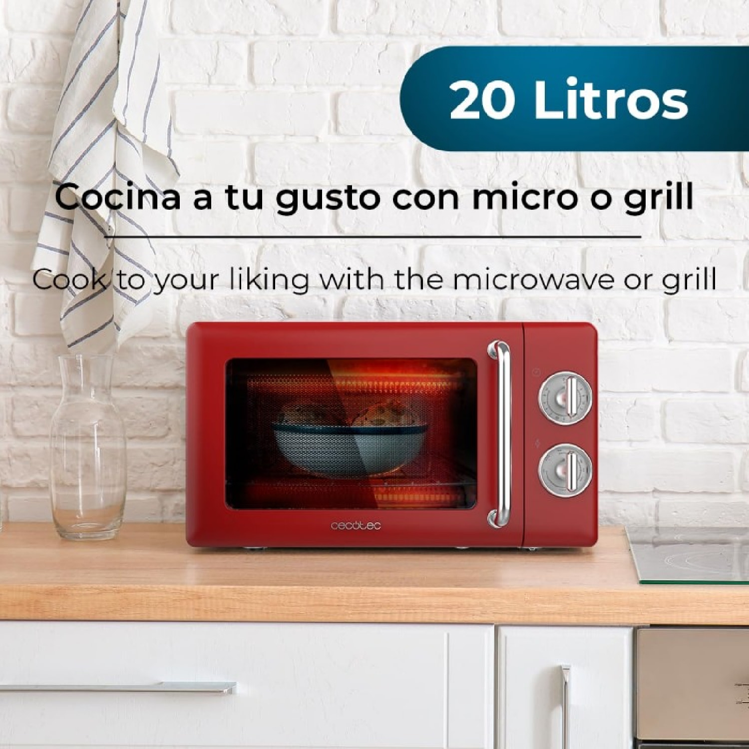 Cecotec Microondas Mecánico con Grill de 20 L Proclean 3110 Retro Red. 700 W en