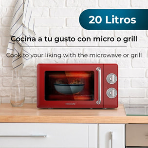 Cecotec Microondas Mecánico con Grill de 20 L Proclean 3110 Retro Red. 700 W en