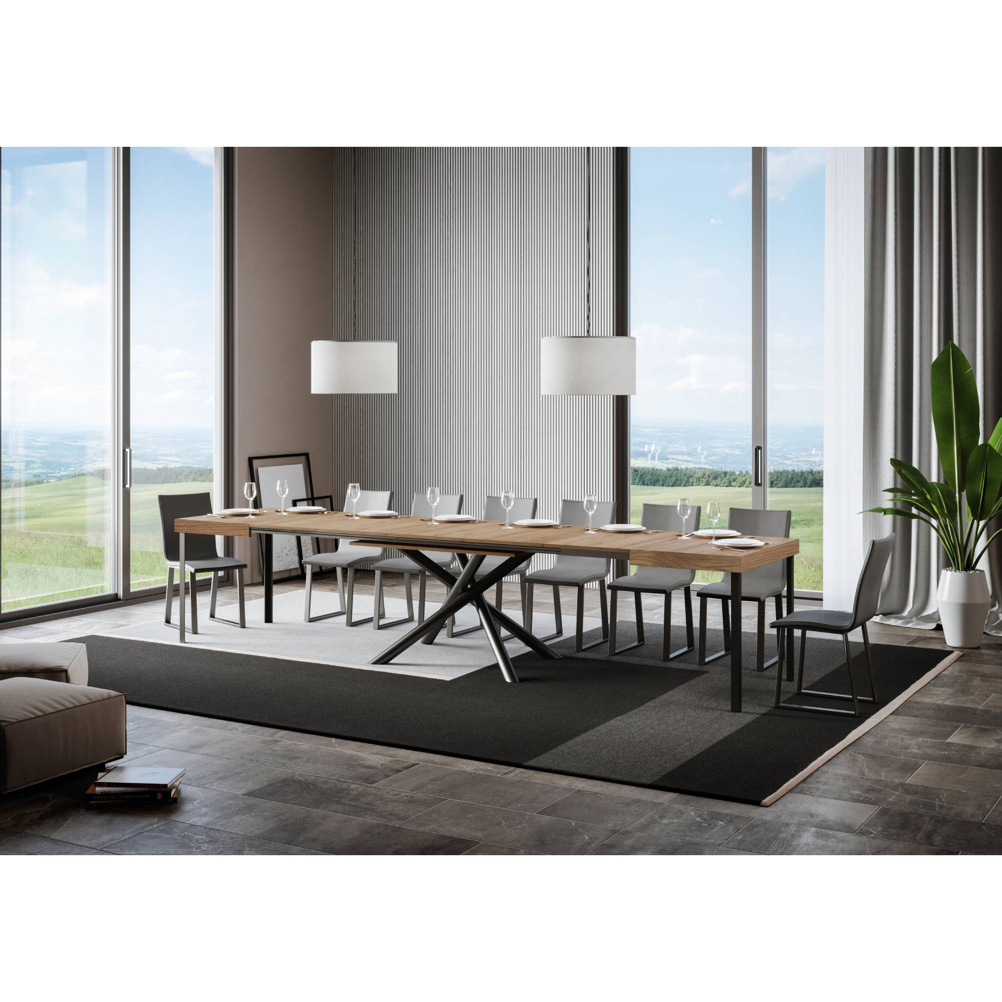 Table extensible 90x140/400 cm Famas Chêne Nature cadre Anthracite