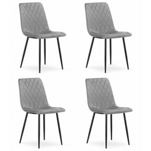 Set di 4 Sedie Turin in Velluto Grigio e Metallo