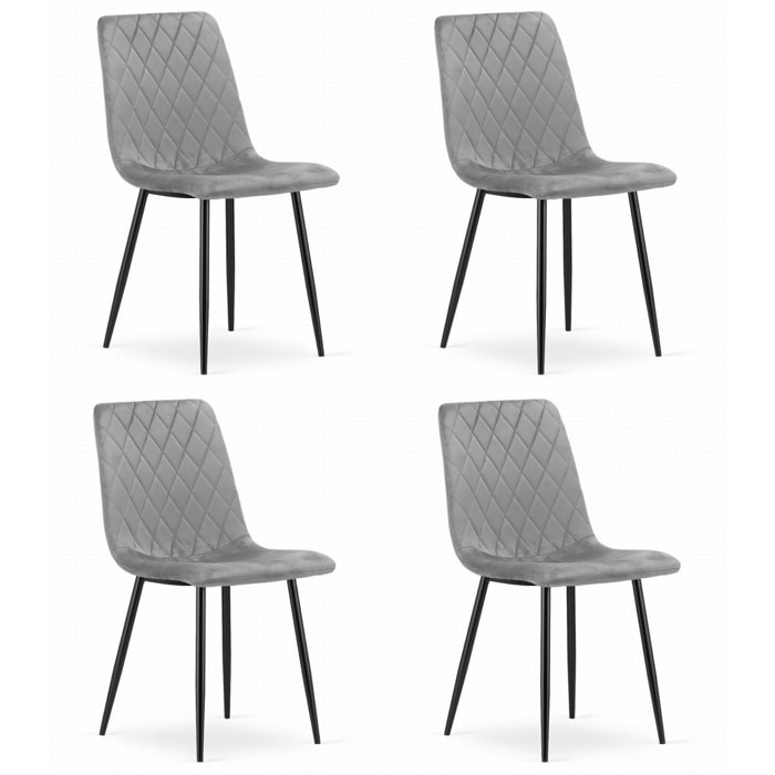 Set di 4 Sedie Turin in Velluto Grigio e Metallo