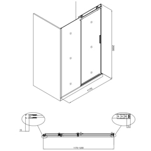 T-Linea Porte coulissante douche verre trempé Easy Clean 120x200cm Ouverture gauche à droite TLDNEW120P01