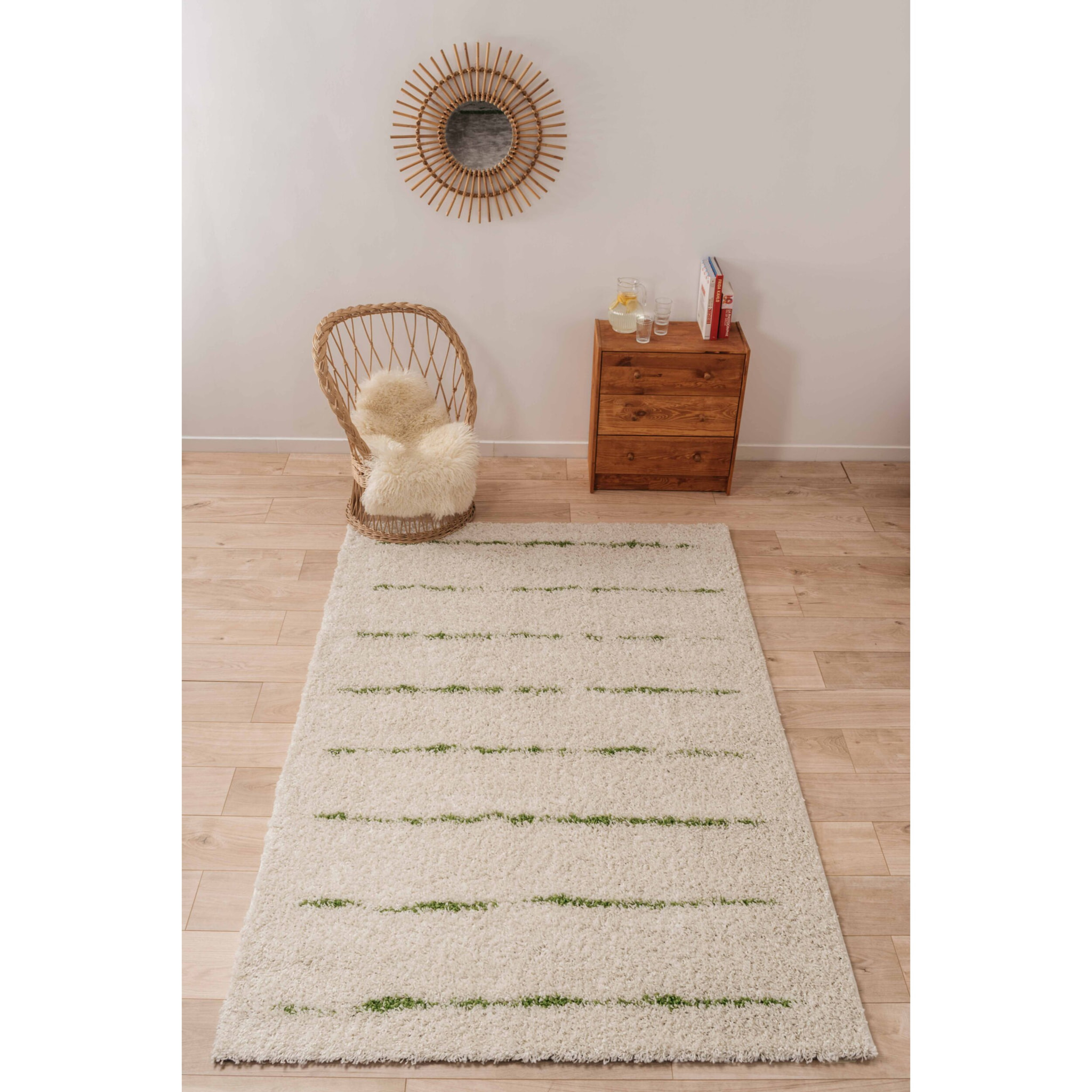 Terra - tapis shaggy de salon en laine artificielle vert prairie