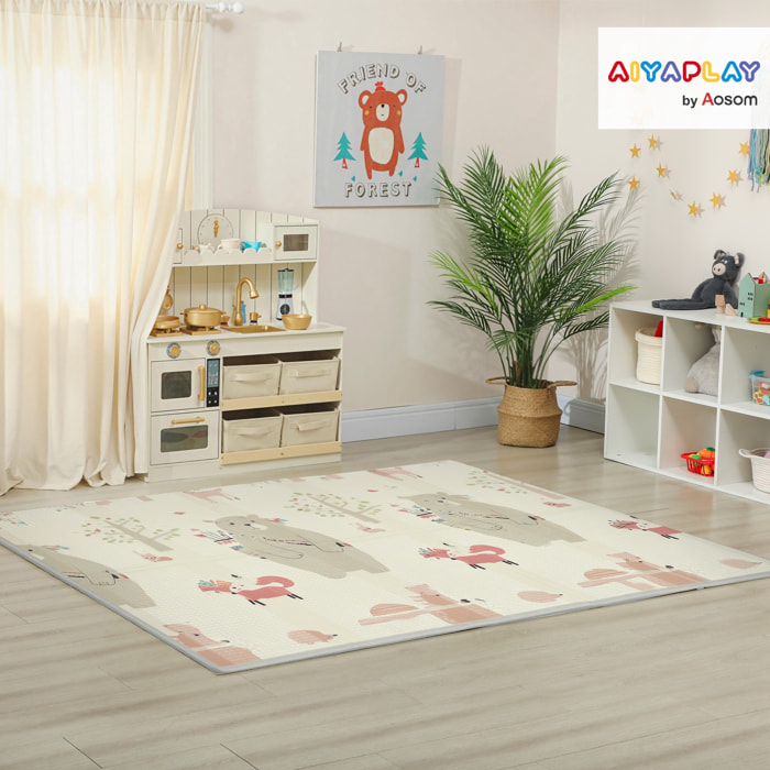 Tapis de jeu bébé pliable réversible motif animaux forêt - 200 x 150 x 1,5 cm - antidérapant imperméable