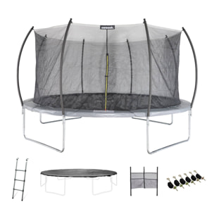 Trampoline rond Ø 490cm gris avec filet de protection intérieur - Jupiter Inner XXL - échelle. bâche. filet pour chaussures et kit d'ancrage 4.90m 490 cm