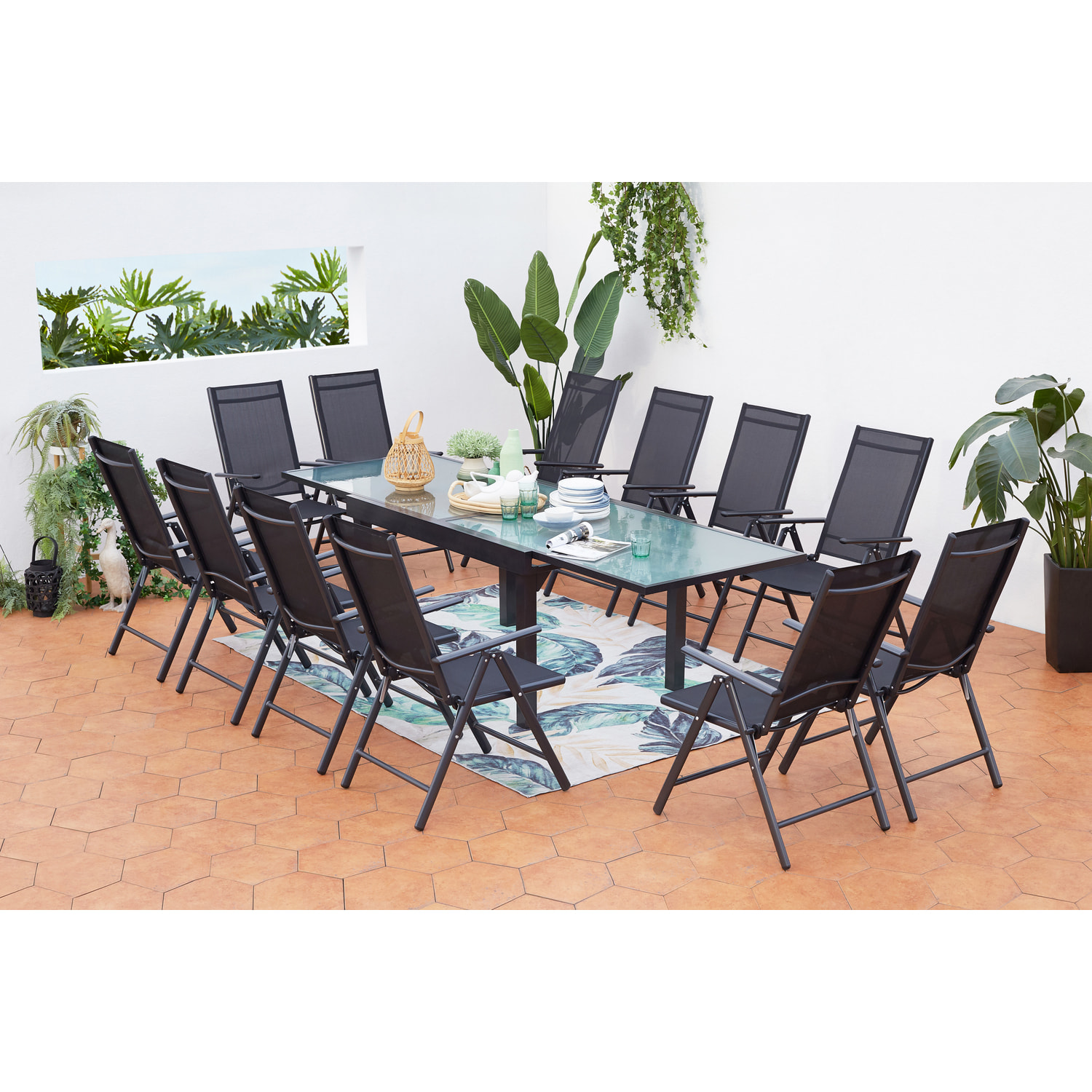 Table de jardin extensible 12 fauteuils en alu et toile PVC CALAMATA