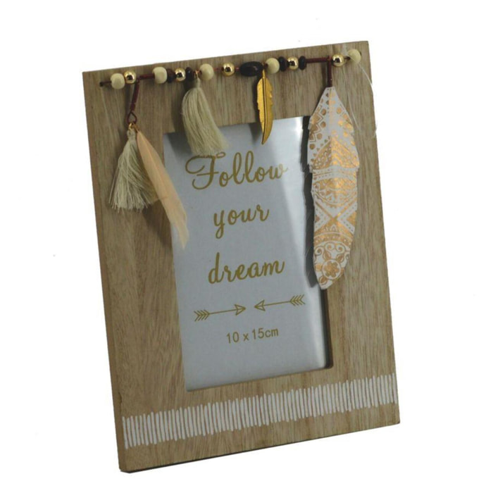 Portafoto da muro in legno piume rettangolare cm17x21,5