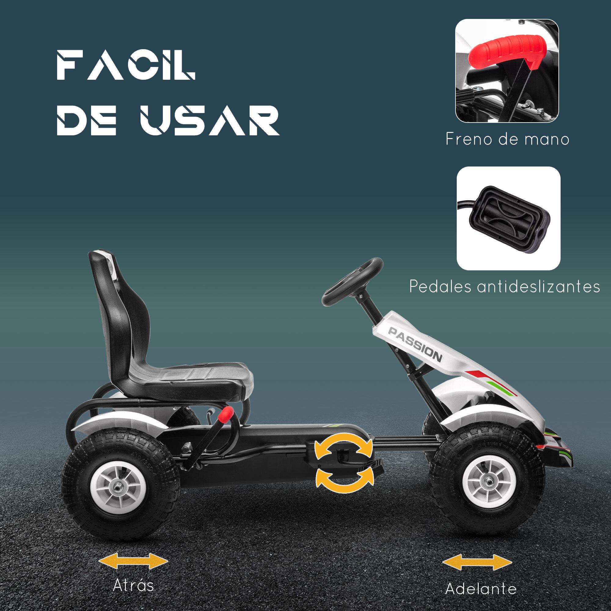 Go Kart a Pedales para Niños Coche de Pedales Infantil con Asiento Ajustable Neumáticos de Goma Freno de Mano para Niños y Niñas de 5-12 Años Carga 50 kg 121x58x61 cm Blanco