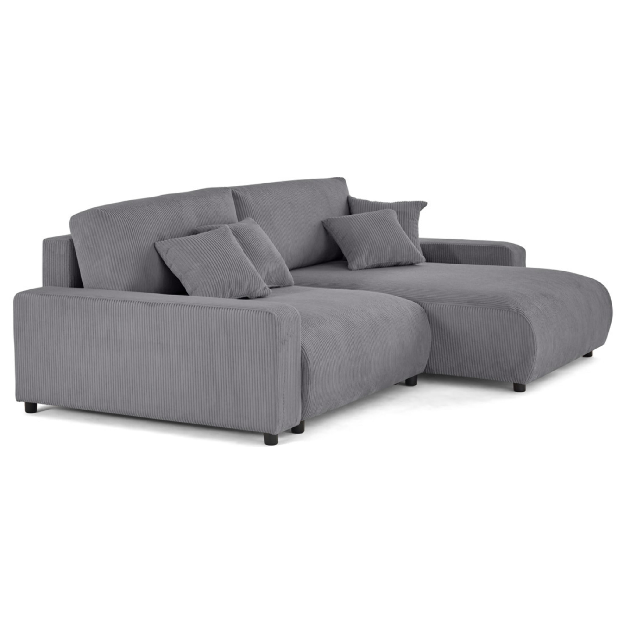 Pivoine - canapé d'angle 4 places réversible convertible avec 2 coffres en velours côtelé - Gris clair