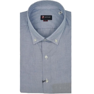 Camicia Uomo 1 Bottone Button Down Slim Popeline Quadro Piccolo Celeste/Bianco