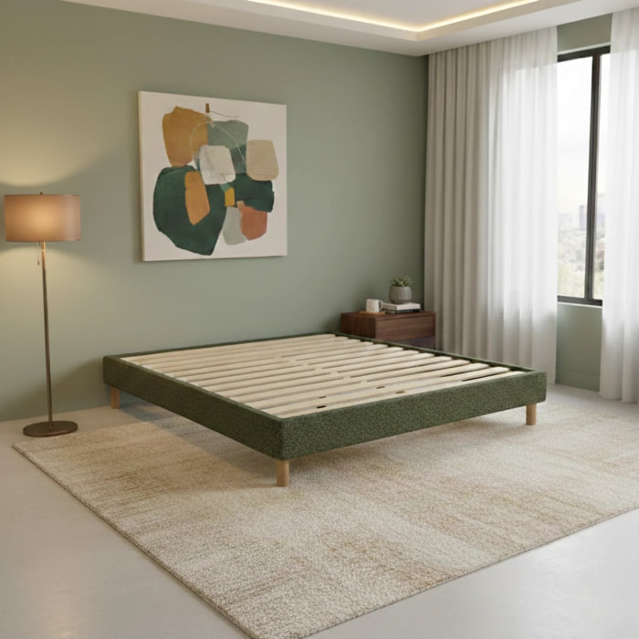 Lit Déco Cancun | Cadre à lattes | Robustesse et confort | Montage simple rapide | Bouclette | Vert