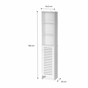 Colonne de rangement salle de bain - Rivage -  5 étagères. 1 porte ajourée. 5 niveaux de rangement