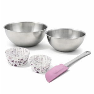 Ensemble comprenant 50 moules à muffins en papier motif fleur violette Zenker, 2 bols à mixer en inox Fackelmann