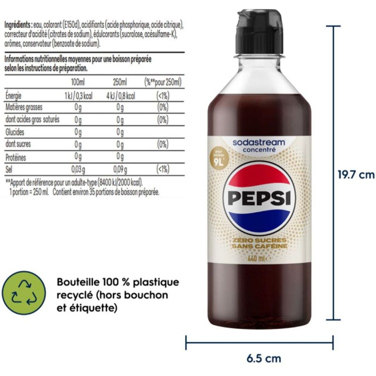 Concentré SODASTREAM Pepsi zéro caféine zéro sucres 440mL