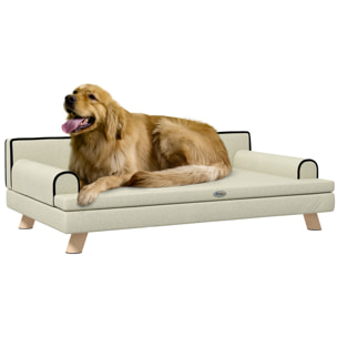 Canapé chien lit pour chien design scandinave coussin moelleux piètement bois dim. 100L x 62l x 32H cm polyester beige