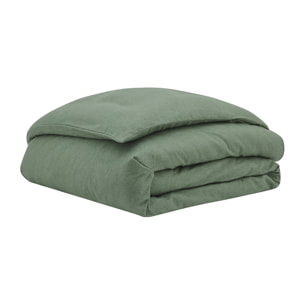 Housse de couette unie en flanelle de coton, FRISSON, Vert Lichen
