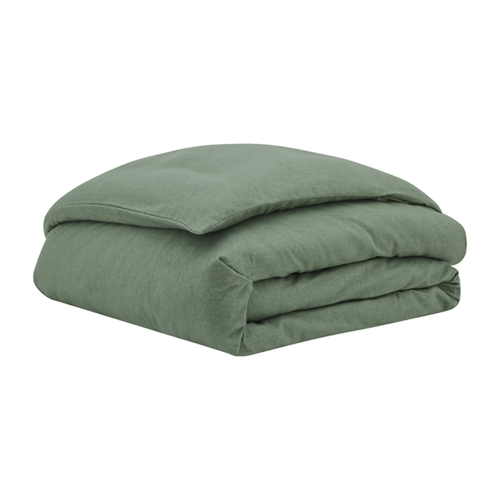 Housse de couette unie en flanelle de coton, FRISSON, Vert Lichen