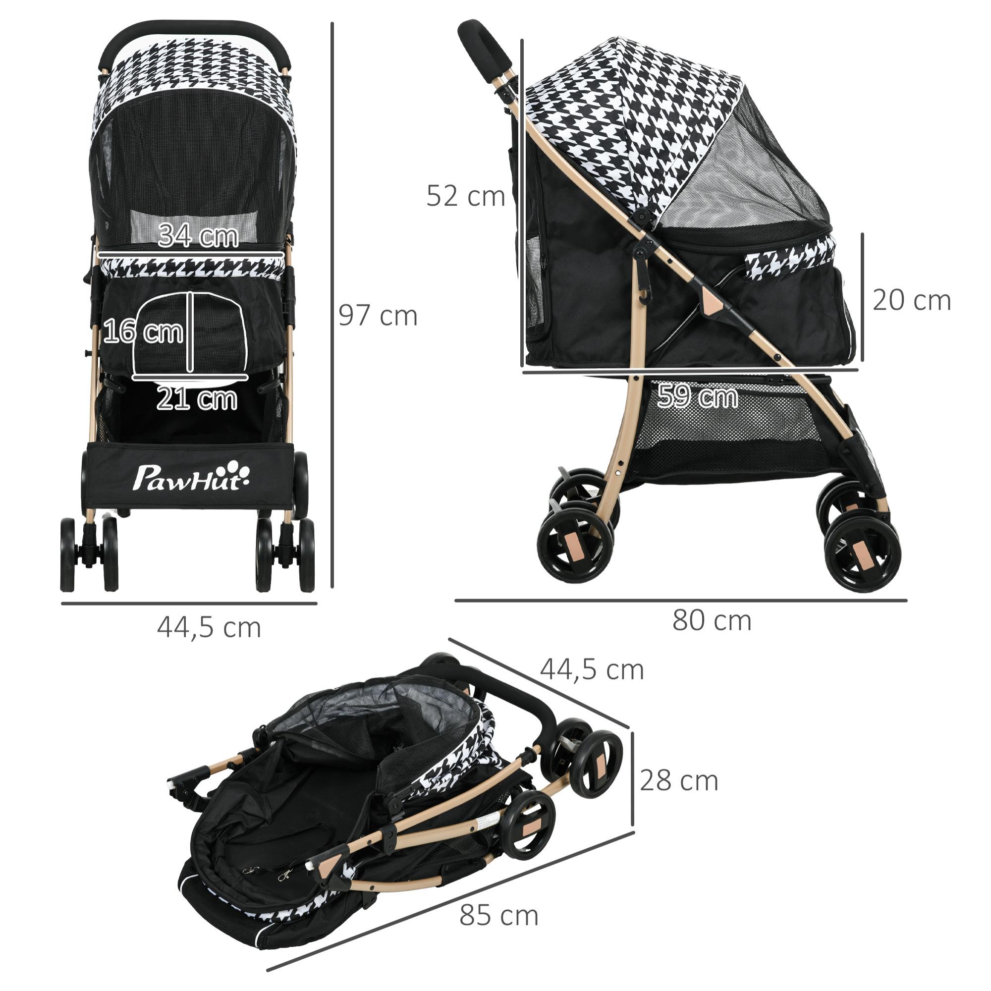 Cochecito para Perros Plegable Carrito para Mascotas con 2 Puertas Ventana de Malla Cesta de Almacenamiento Cuerda de Seguridad y Cojín 80x44,5x97 cm Negro