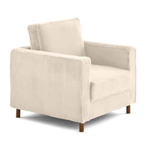 Jake - fauteuil en fausse fourrure - pieds en bois foncé - Beige