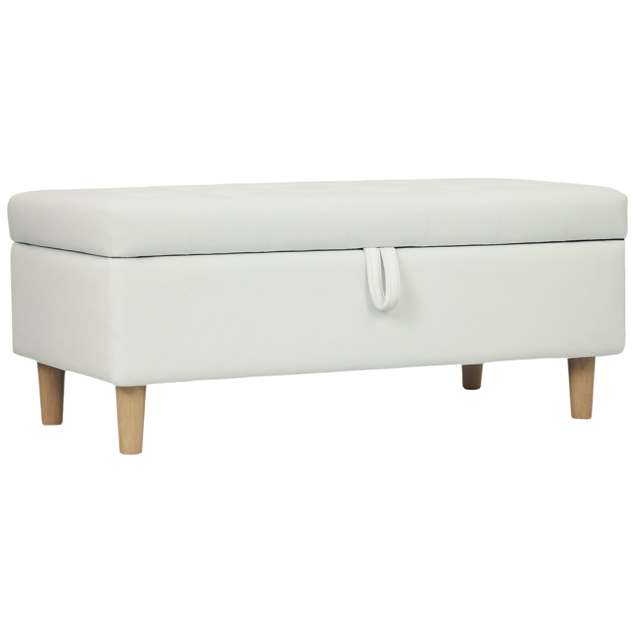 Puff Almacenaje Baúl Tapizado de Terciopelo 100x50x43 cm con Patas de Madera Capacidad 71L Soporta 240 kg Banco Almacenaje para Dormitorio Pasillo Salón Blanco Crema