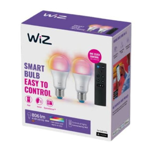 Ampoule LED connectée WIZ Kit E27 60W x2 + télécommande